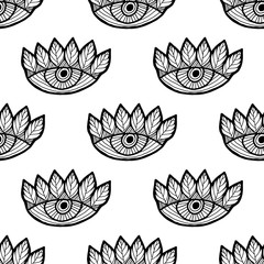 Seamless pattern with ornamental eyes. Vector pattern for textile, wallpaper design. Whimsical eyes Seamless background. Fabric fashion print..