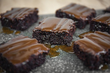 Delicious brownies with caramel