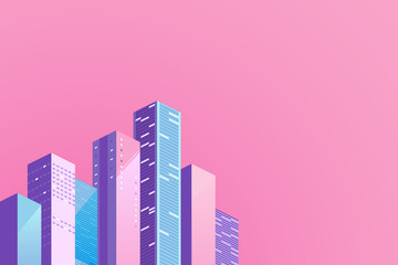 Cityscape template. Urban landscape with colored buildings. Vector horizontal illustration for a website about city life, social communication, concept.