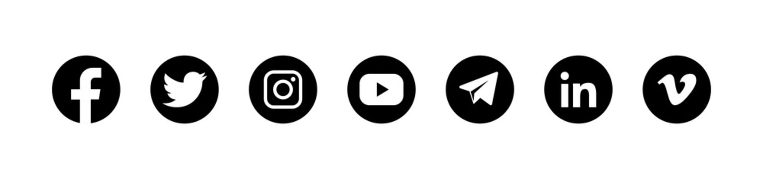 Facebook, twitter, instagram, youtube, linkedin, vimeo, telegram - Collection of popular social media logo. Social media icons. Icon set. Illustration. Vinnitsa, Ukraine - August 28, 2019