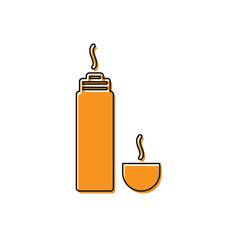 Orange Thermos container icon isolated on white background. Thermo flask icon. Camping and hiking equipment. Vector Illustration