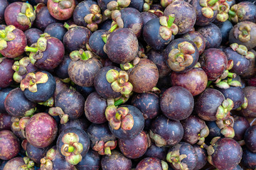 Many mangosteen to sell at the markets in Thailand