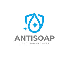 Antiseptic liquid logo design. Drop and shield vector design. Hand disinfectant logotype