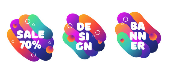 Vector fluid gradient liquid abstract geometric shapes. Futuristic trendy elements for minimal banner, logo, social post.