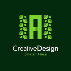 simple letter A with leaf logo. green leaf eco logo template vector, Letter A Leaf Logo Template Design Vector