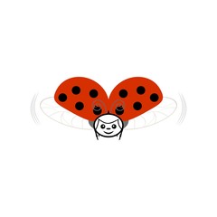 Ladybird isolated. Illustration ladybug fly. Cute colorful sign red insect symbol spring, summer, garden. Template for t shirt, apparel, card, poster, etc. Design element Vector illustration.