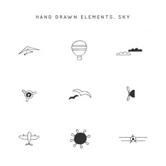 Sky sports theme. Set of hand drawn vector logo elements.