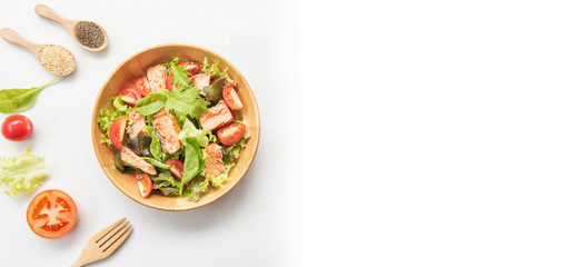 Salmon Salad with cherry tomatoes, Home made food.