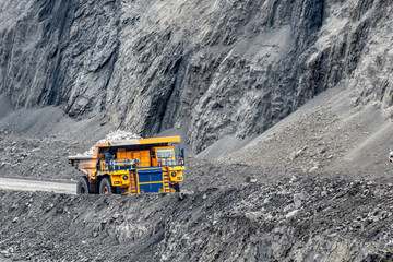 Large quarry dump truck. Transport industry.