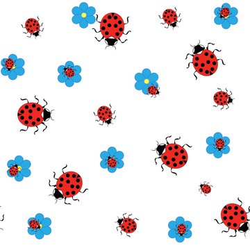 Ladybird on flower seamless pattern. Fashion graphic background design. Modern stylish abstract texture. Colorful template for prints, textiles, wrapping, wallpaper, website. Vector illustration.