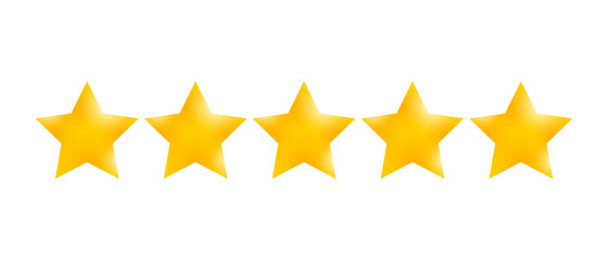 Golden Star rating. Customer product review cartoon icon for apps and websites.