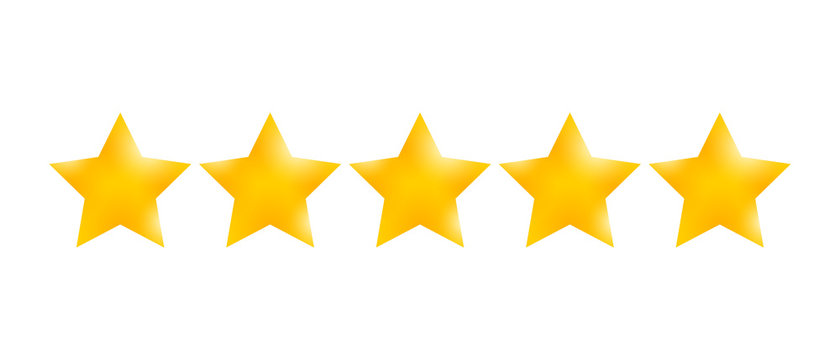 Golden Star rating. Customer product review cartoon icon for apps and websites.