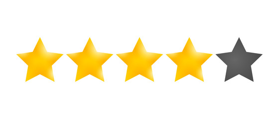 Golden Star rating. Customer product review cartoon icon for apps and websites.