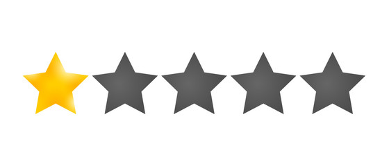 Golden Star rating. Customer product review cartoon icon for apps and websites.