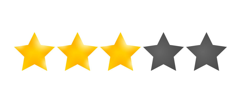 Golden Star rating. Customer product review cartoon icon for apps and websites.
