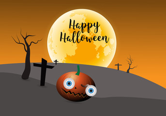 Happy Halloween. Scary pumpkin on orange background.