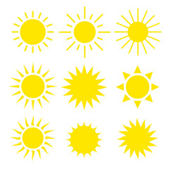Set of the cute suns icons. Summer illustration isolated on white background