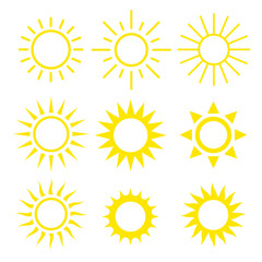 Set of the cute suns icons. Summer illustration isolated on white background