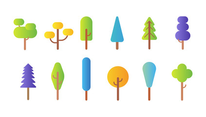 Flat trees set. Cartoon collection for nature or healthy lifestyle