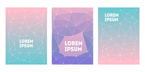 Colorful covers with geometric design. Vector modern templates with circles, triangles. Applicable for Banners, Placards, Posters, Flyers and Design
