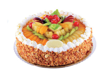 cake with fruits and berries isolated on white