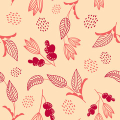 Floral autumn vector pattern with autumn small flowers and leaves