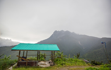 misty view of highest mountain in Borneo