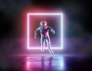 Fototapeta na wymiar Astronaut neon cyberpunk background concept. 3d rendering.