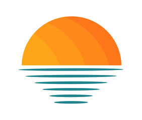 Sunset sun over sea icon.