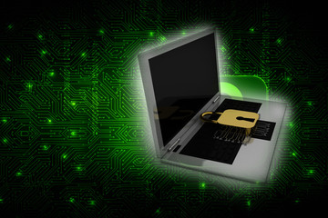 3d rendering lock protected microchips in laptop