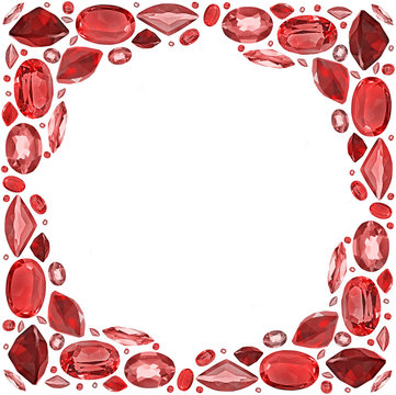 red gems square frame isolated on white