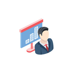 Presentation businessman. Vector 3d isometric, color web icons set, new flat style. Creative illustration design, idea for infographics.