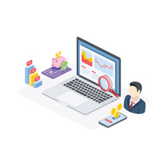 Business Investment Analytics. Vector 3d isometric, color web icons set, new flat style. Creative illustration design, idea for infographics.