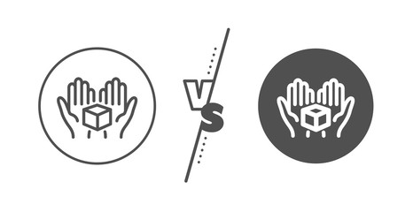 Delivery parcel sign. Versus concept. Hold open box line icon. Cargo package symbol. Line vs classic hold box icon. Vector