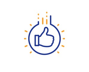 Thumbs up finger sign. Like hand line icon. Brand ambassador gesture symbol. Colorful outline concept. Blue and orange thin line like hand icon. Vector
