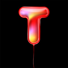 Red metallic balloon, inflated alphabet symbol T