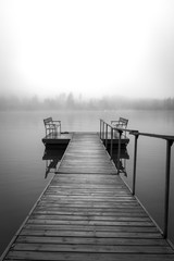 Tranquil and Foggy Lake Black & White