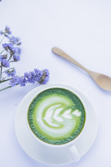 Green tea on a white tone background