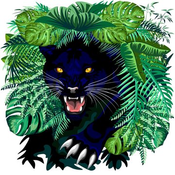 Black Panther Jungle Spirit coming out from the Jungle Vector illustration