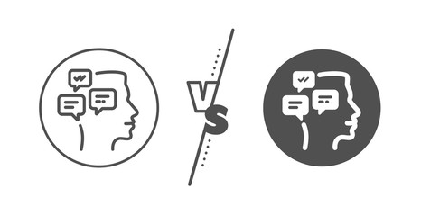 Obraz premium Conversation sign. Versus concept. Chat Messages line icon. Communication speech bubbles symbol. Line vs classic messages icon. Vector