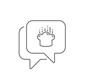 Cooking hat line icon. Chat bubble design. Chef sign. Food preparation symbol. Outline concept. Thin line cooking hat icon. Vector