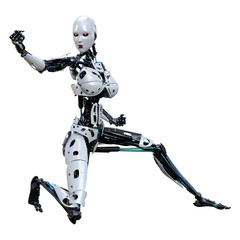 3D Rendering Female Robot on White