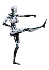 3D Rendering Female Robot on White