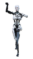 3D Rendering Female Robot on White