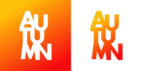Logotipo con texto AUTUMN con letras en vertical en naranja y blanco