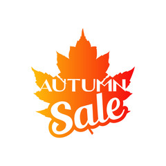 Logotipo con texto Autumn Sale en blanco sobre hoja de arce en color naranja
