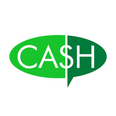 Logotipo con texto CASH con símbolo dólar en burbuja en color verde