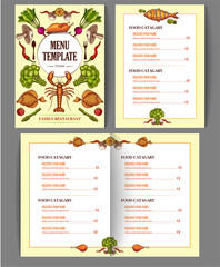 Restaurant cafe menu, template design. Food menu brochure with hand drawn illustrations