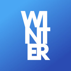 Logotipo con texto WINTER con letras en vertical en color blanco y fondo color azul