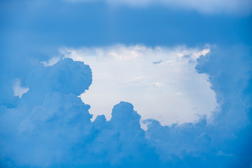 The blue sky and white clouds at an altitude of 10,000 meters under the sun